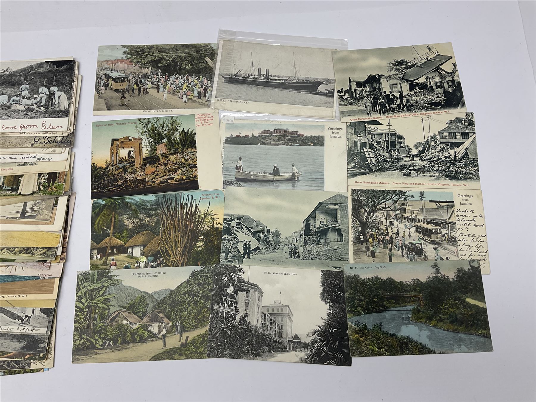 Jamaica postcards and postal history, including topographical, landmarks etc, many being used with stamp and postmark