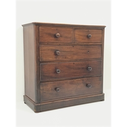  Victorian mahogany chest fitted, two short and three long drawers, bun feet, W120cm, H119cm, D53cm  