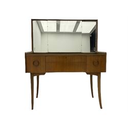 Retro sapele mahogany dressing table with sliding mirror compartments, and matching tallboy