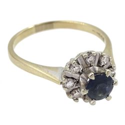 18ct white gold sapphire and diamond cluster ring, London 1978