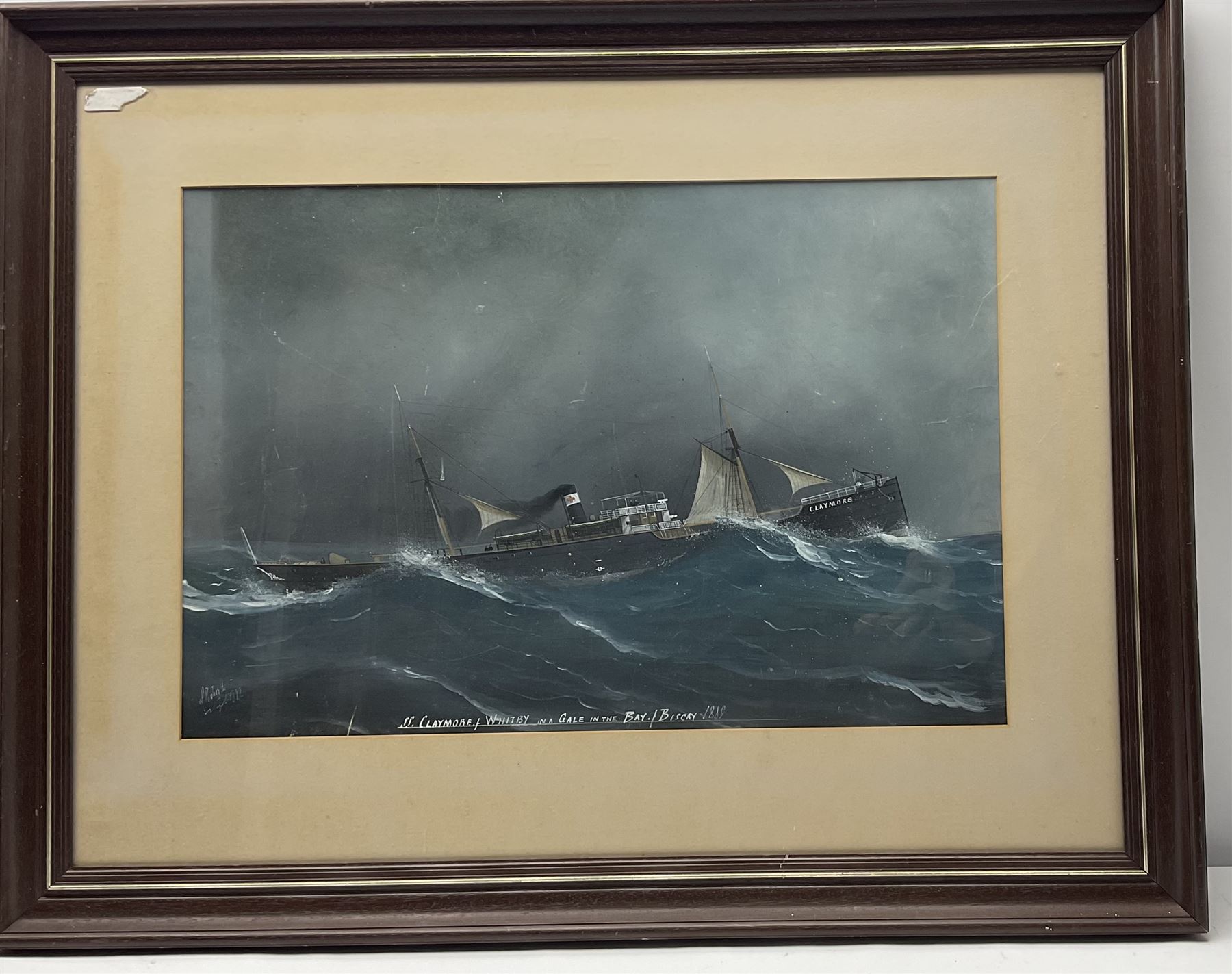 Luigi Roberto of Naples (Italian 1845-1910): 'SS Claymore of Whitby in a Gale in the Bay of Biscay 1889', gouache signed and dated Napoli 1889, 42cm x 62cm
