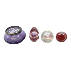 Caithness paperweight 'Pink champagne', together with two other glass paperweights and a Caithness bowl, tallest example H10cm 