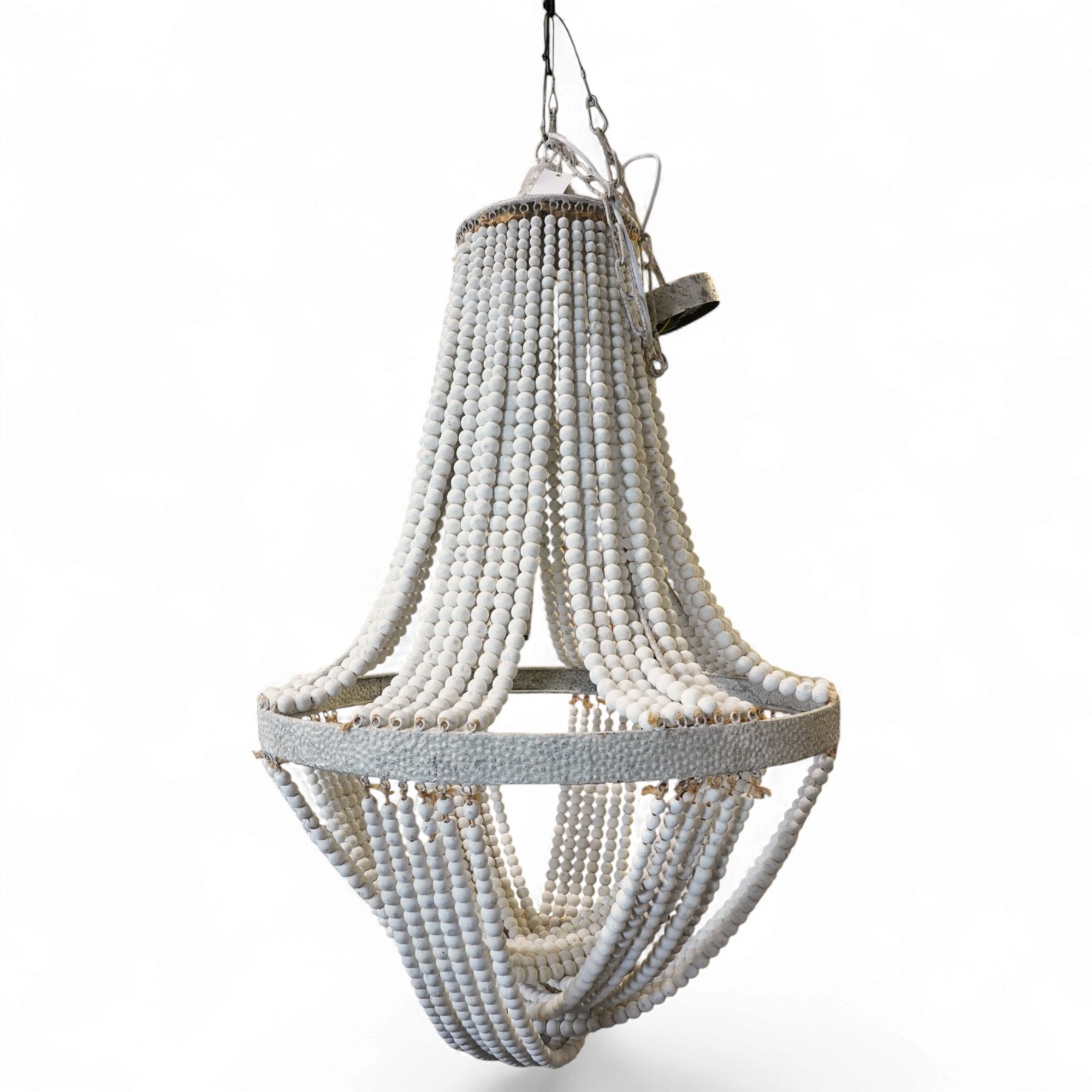 ML DS - Barker & Stonehouse - Large maple beaded chandelier, with rustic iron top and band, suspended by a 90cm chain, fitted with single B22 Max 40W light fitting  