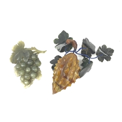 Chinese green stone carved Grapes and similar fruit model, L17cm 