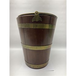 Mahogany and brass bound oyster bucket, of oval form with brass handle and liner, H33cm 