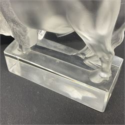 Frosted and clear glass buffalo,in the style of Lalique, H10cm