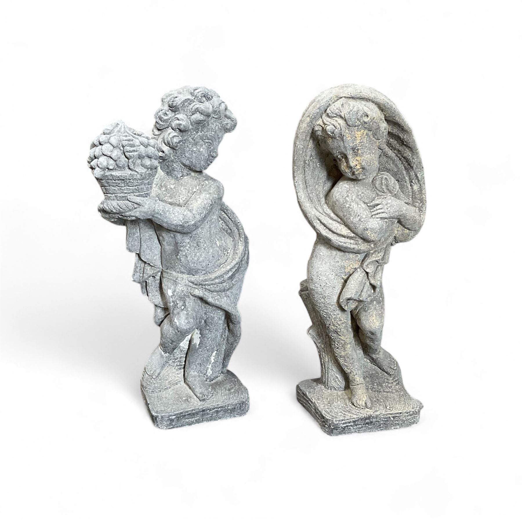 Set of cast stone cherub season statues
