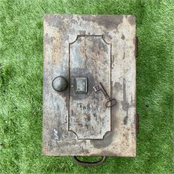 Cast iron strong box, with key - THIS LOT IS TO BE COLLECTED BY APPOINTMENT FROM DUGGLEBY STORAGE, GREAT HILL, EASTFIELD, SCARBOROUGH, YO11 3TX