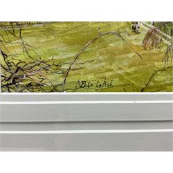 Peter Lapish (British 1937-): 'Bolton Abbey from the Cliff', acrylic on paper signed, titled verso 27cm x 36cm