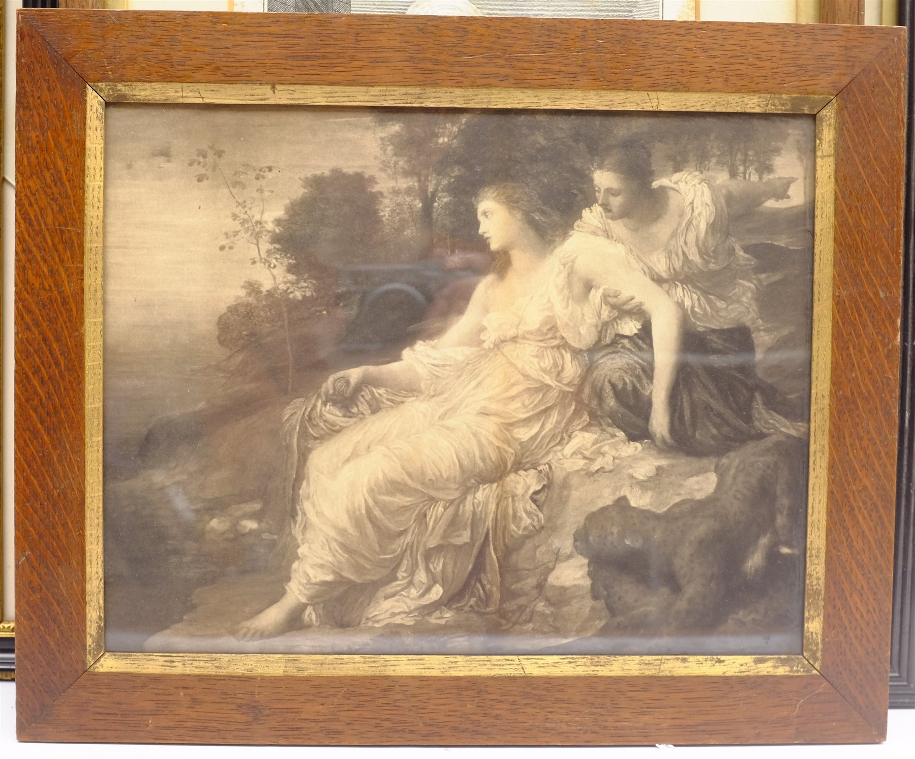 After Thomas Gainsborough (British 1727-1788): Portrait of Mrs Watson, engraving, together with four further 19th century portrait engravings, a Pears print and a further print, max 56cm x 48cm (7)