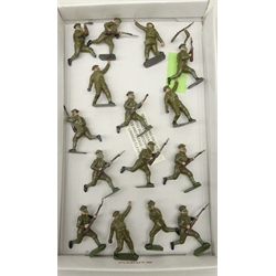  Fifteen Britains 'Soldiers in Action' cast metal figures, some wearing gas masks, grenade throwing, running etc (15)  