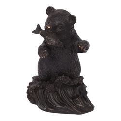 Bronze bear, upon a naturalistic base, with a fish in mouth, H17cm