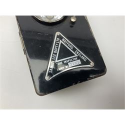 Police - Victorian turned hardwood truncheon with traces of decoration and VR cypher L42cm; Humberside Police helmet with Queens Crown helmet plate; hand lamp inscribed 'The Inspector'; and small pair of pewter figures of police officers (5)