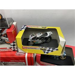 Fifty-one die-cast models of motorcycles by Maisto, Protar Italeri, Welly etc; many in perspex display boxes, some in window boxes and some unboxed