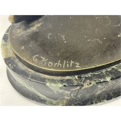 After C. Rochlitz, bronze, modelled as a semi nude female figure, upon a marble plinth, overall H31cm