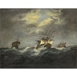 English School (20th century): 18th century Men o' War in Stormy Seas, oil on canvas unsigned 39cm x 50cm