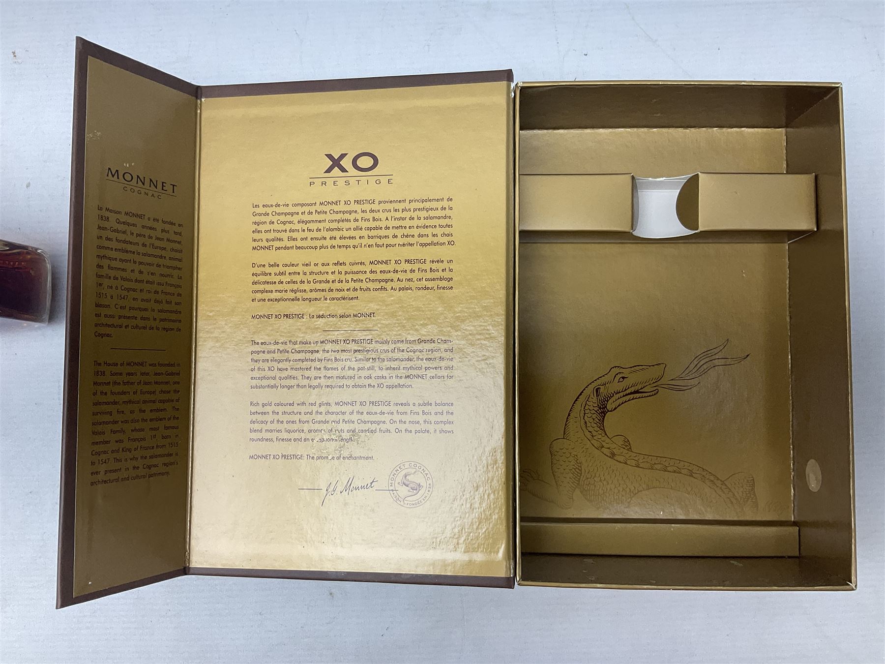 Hennessy, fine de cognac, 70cl, 40% vol, Monnet, Xo prestige cognac, 70cl, 40% proof and Hine Antique, Tres Vieille champagne cognac, 68cl, 40% vol, all with original boxes 