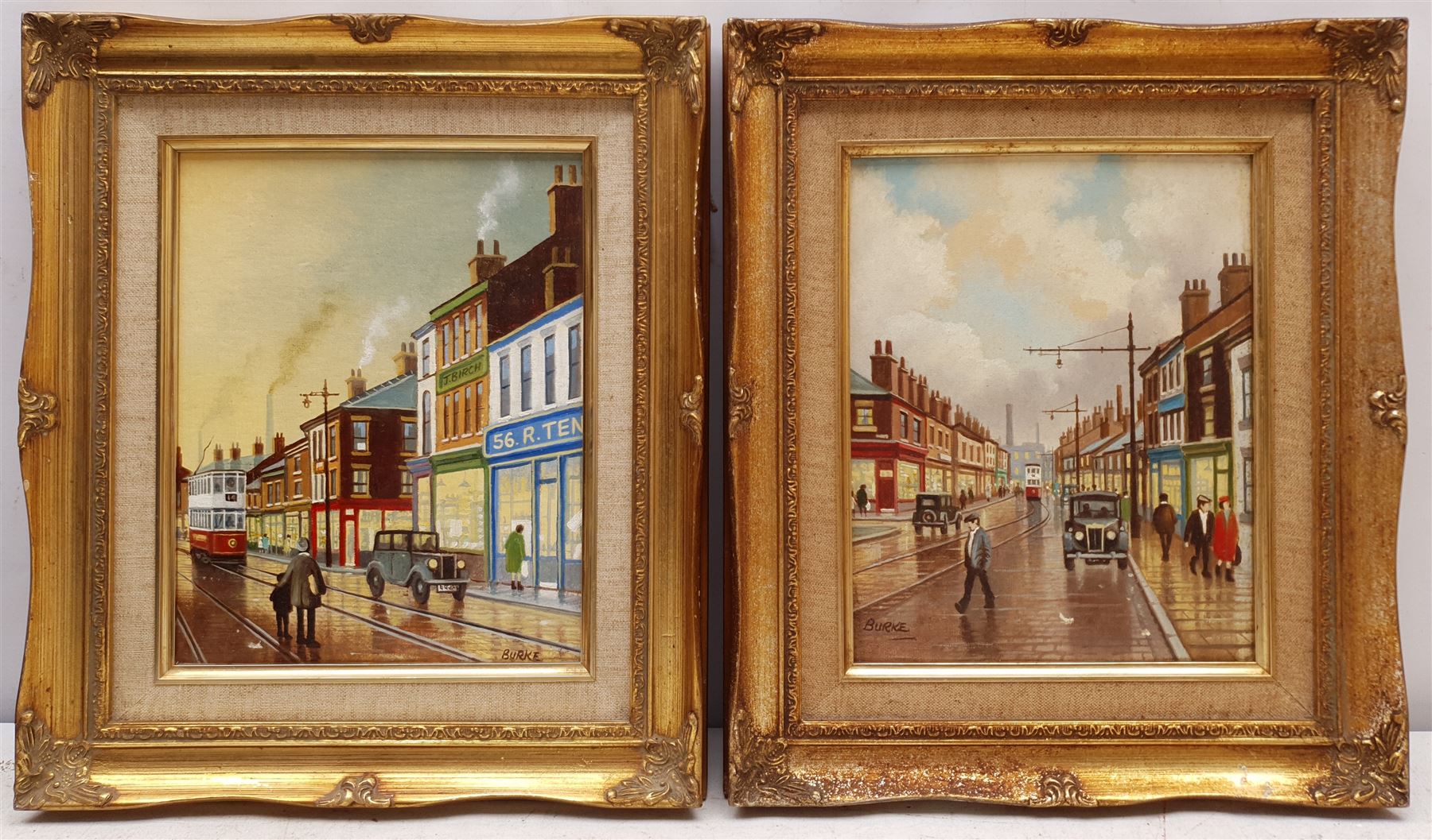 Patrick Burke (Northern British 1932-): Manchester Street Scenes, pair oils on board signed 24cm x 19cm (2)