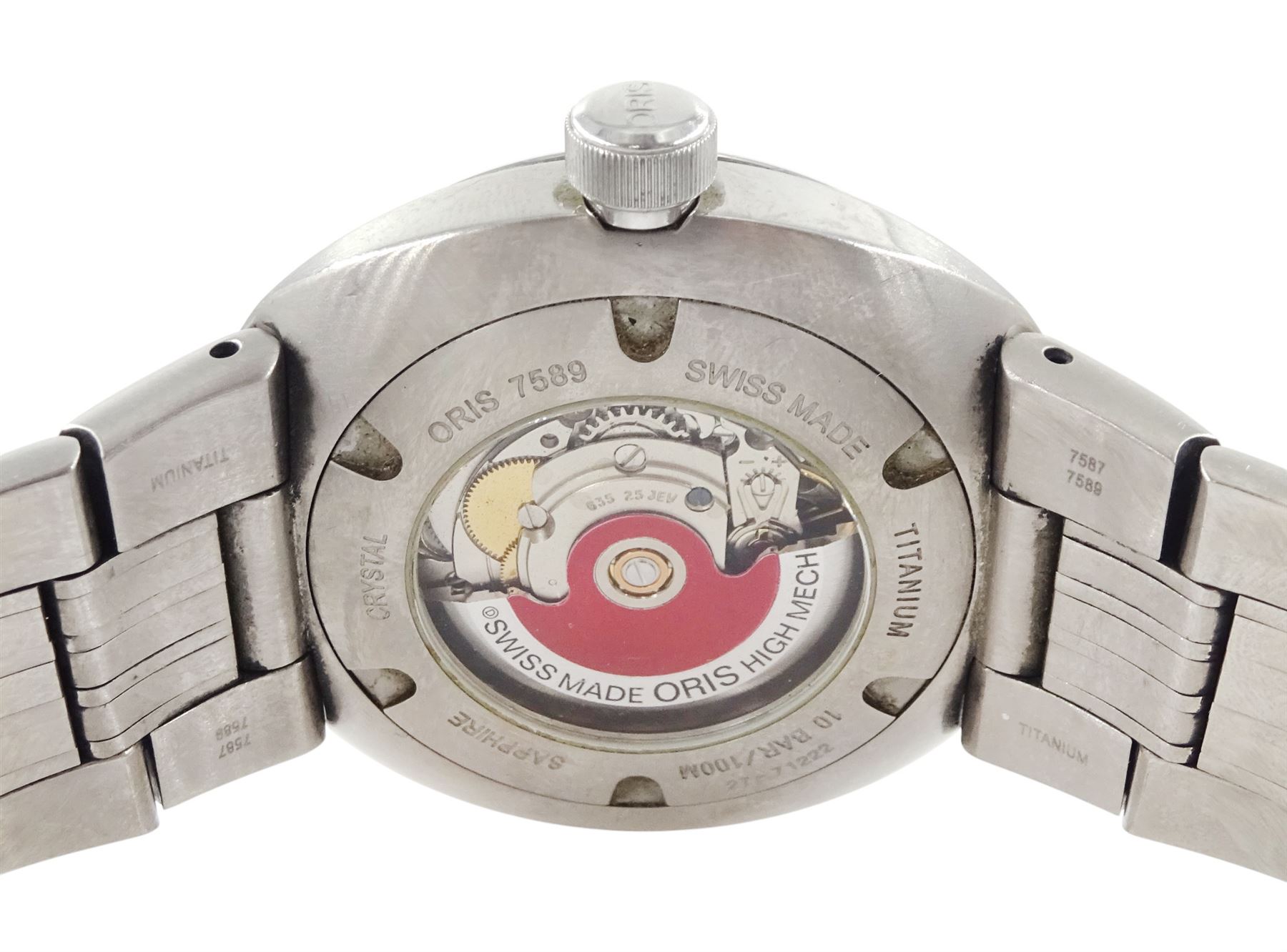 Oris TT3 gentleman's titanium automatic wristwatch, Ref. 7589, black dial with Arabic hour markers and day / date aperture, on original titanium bracelet, boxed with receipt dated 2009