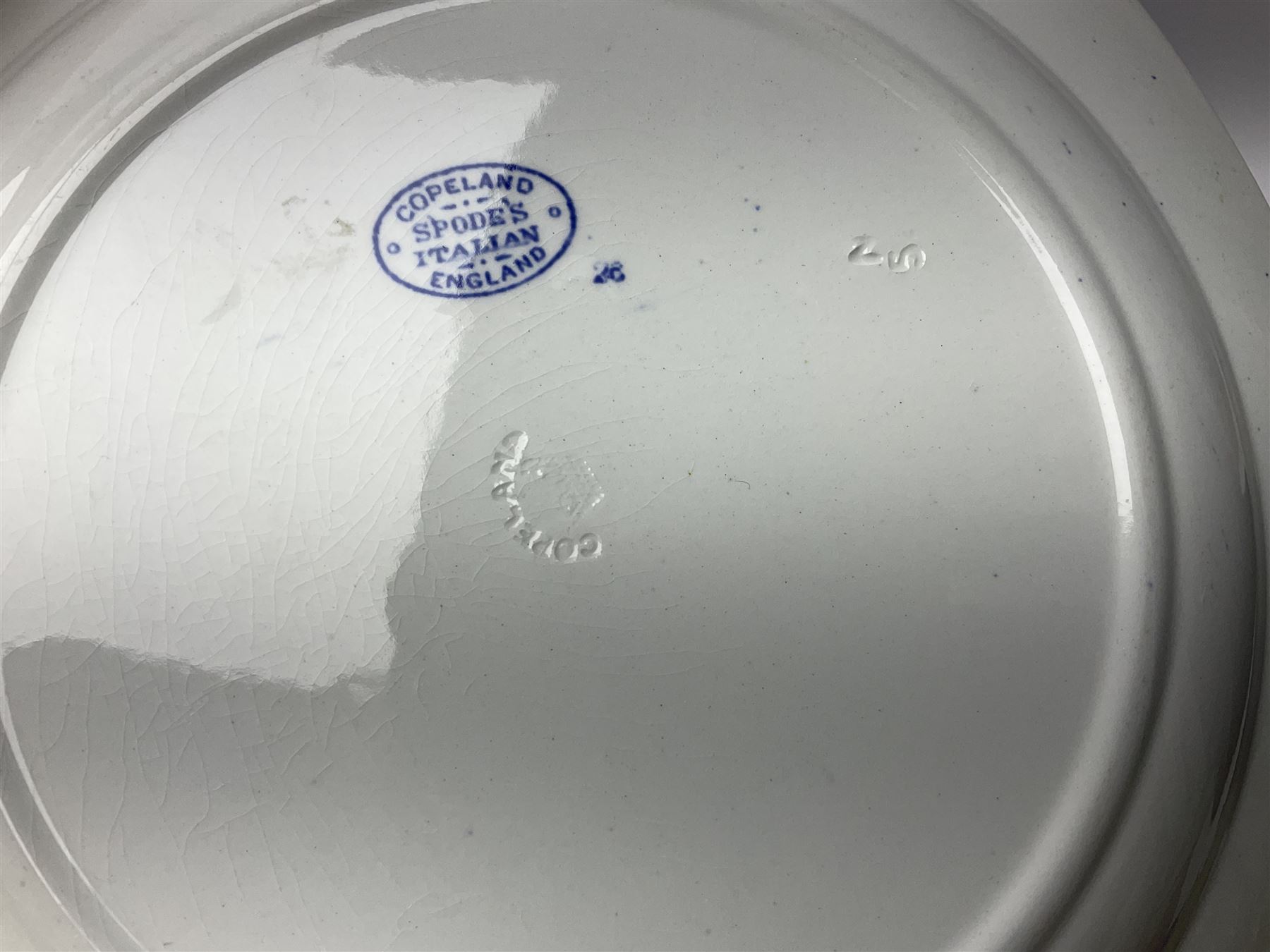Copeland Spode Italian pattern dinner wares, including two tureens and covers, four serving dishes, six dinner plates, four side plates etc, all with blue printed marks beneath