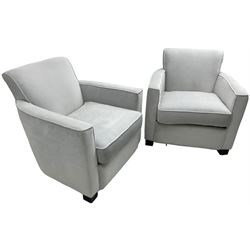 India Jane Interiors - 'Savoy' pair of contemporary armchairs upholstered in light grey velvet fabric - ex-display/bankruptcy stock 
