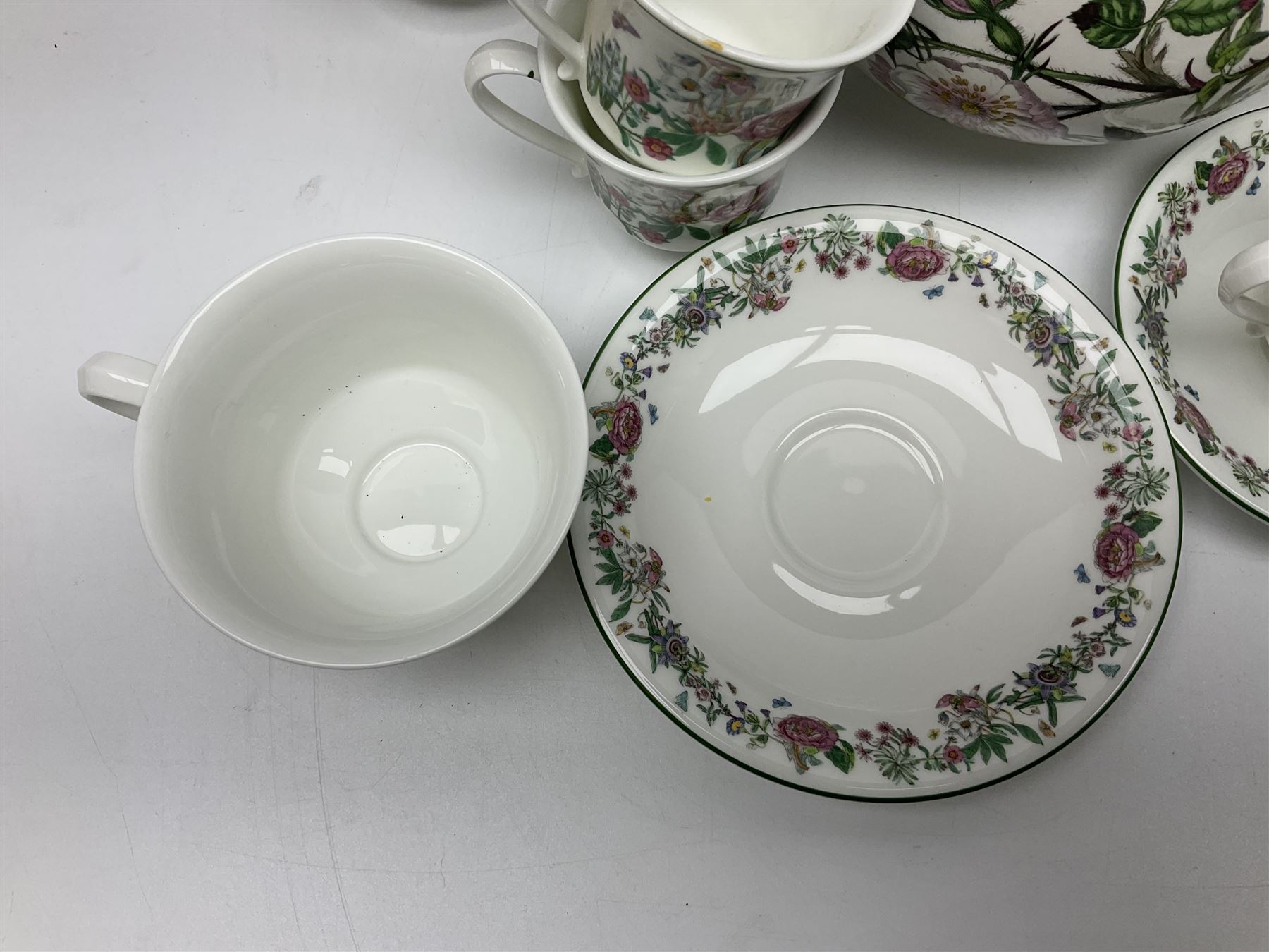 Portmeirion tea wares, in various patterns including Botanic Garden, Summer Garland and Portmeirion, to include limited edition novelty teapot, teapot, coffee press, coffee pot, covered sucrier, eight teacups and saucers, etc 