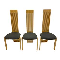 Six contemporary solid beech high back chairs, upholstered seats