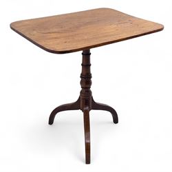 Early 19th-century mahogany tripod table, rectangular tilt-top with rounded corners, raise...