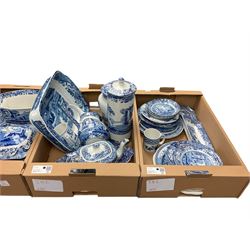 Large collection of Spode blue and white, mainly Italian pattern, including teapot, mugs,jugs, covered dishes etc in four boxes 