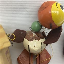 Pelham Puppet - three puppets comprising a painted wooden duck with felt mouth and wings with metal joints H12cm, in original box and instructions; and two further examples Type A cat with a hollow body H12cm, and a boy H23cm (3) 