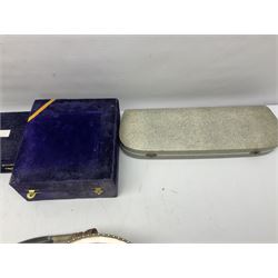 Hunting horn, with silver plated mounts, Ronson red glass table lighter, silver plated bowl, goblets and liquer glasses and other collectables