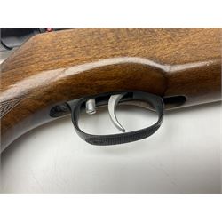 Weihrauch model HW 77 K  .22 air rifle with under lever action, beech stock with chequered pistol grip and Tasco WA39x40-1 scope, serial no.1283661 L102cm overall NB: AGE RESTRICTIONS APPLY TO THE PURCHASE OF THIS LOT