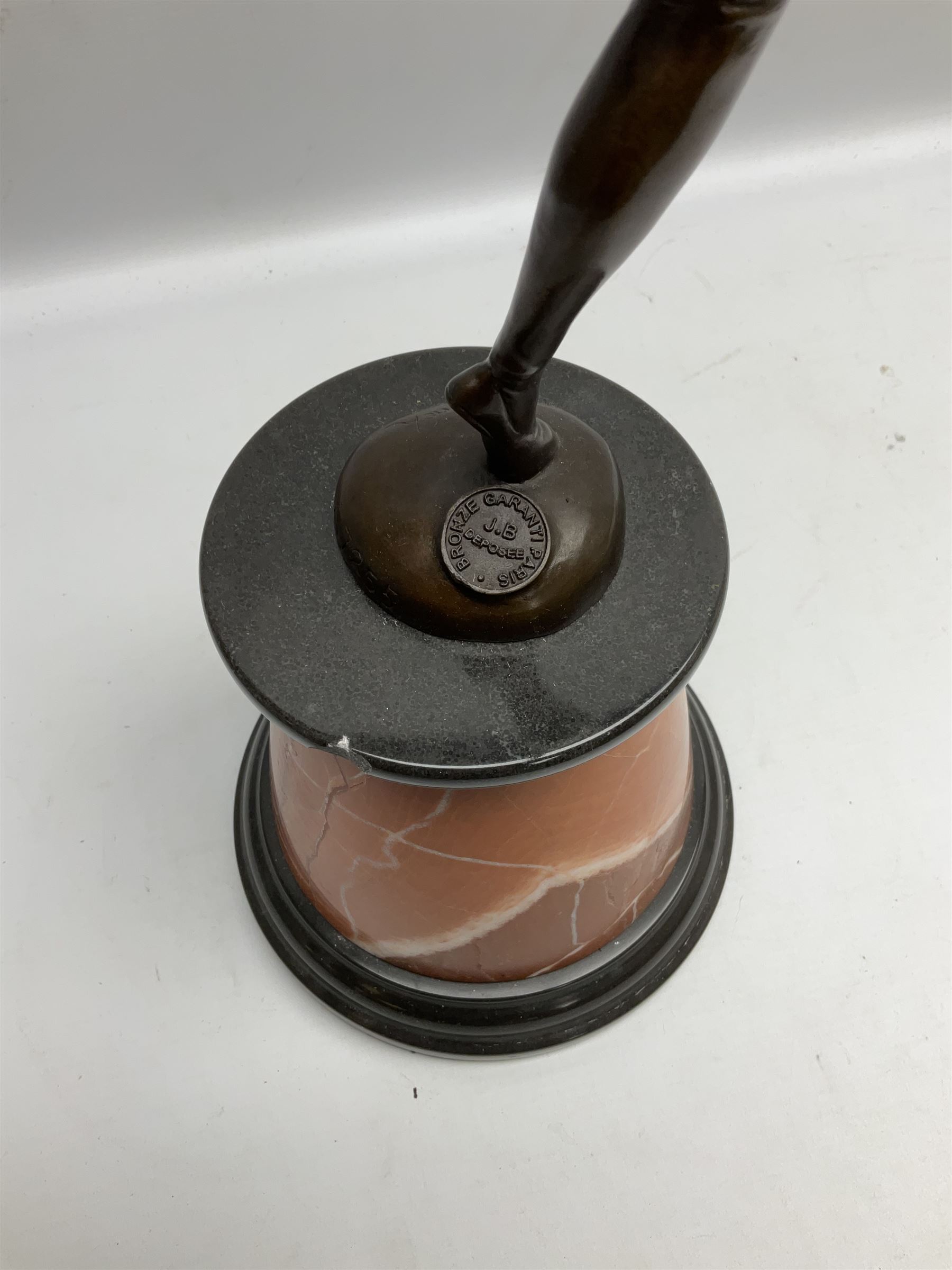 Art Deco bronze figure of a dancer, the domed base with B Zack signature, signed and with foundry mark, upon a tapering marble base H65cm