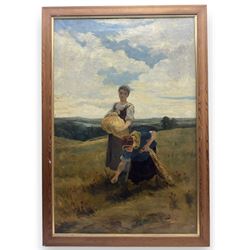 JD (British 19th Century): Ladies in the Field, oil on canvas signed with initials and dated 1916, 90cm x 59cm 