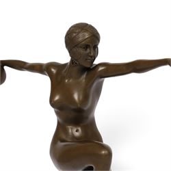 After Guiraud Riviere - The ball dancer, bronze of a female nude upon a marble base, H35cm 
