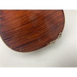 Early 20th century German Saxony three-quarter size violin with 34cm one-piece maple back and ribs and spruce top L55.5cm overall; in ebonised wooden 'coffin' case with bow