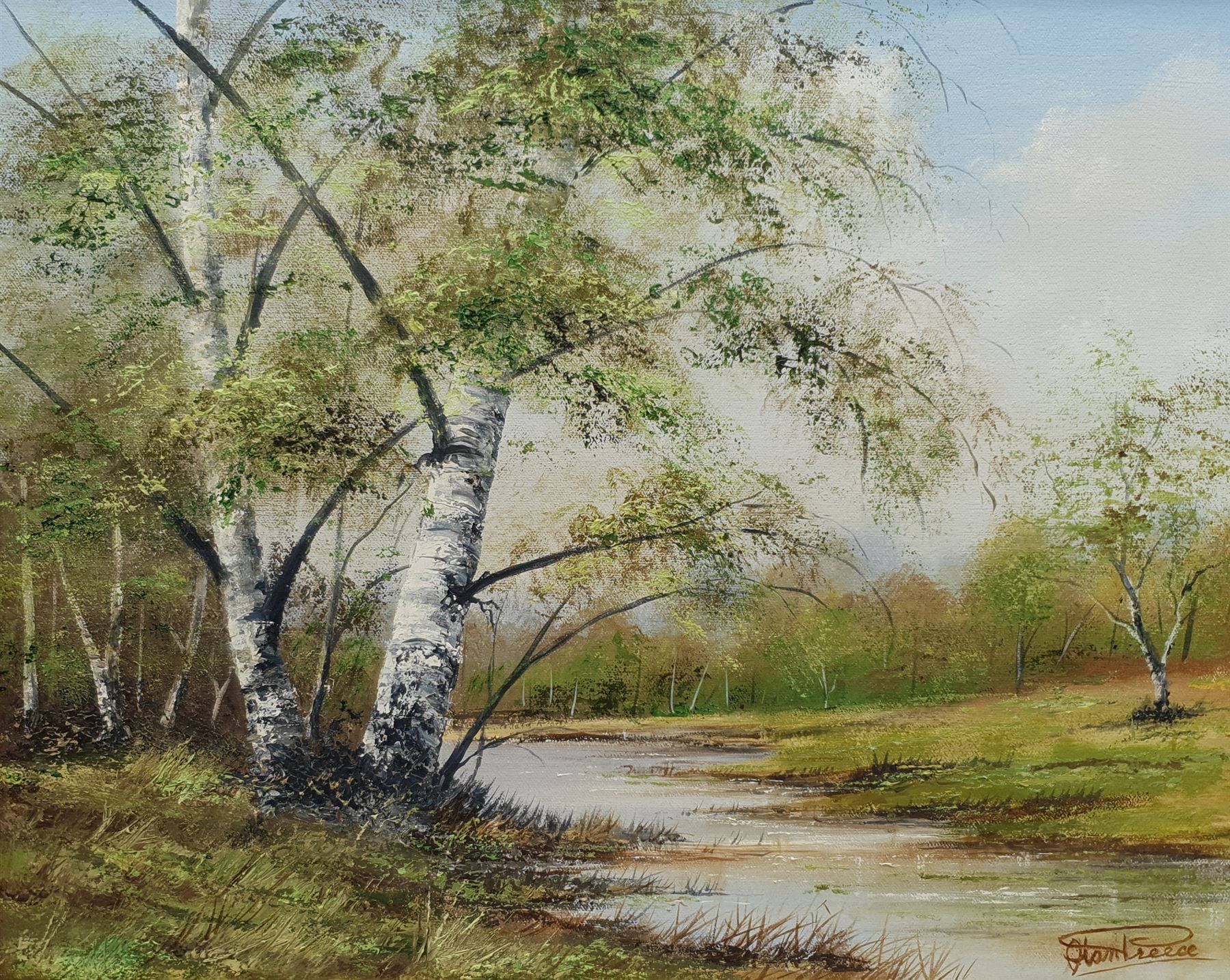 Alan Preece (British 20th century): River Landscape, oil on canvas signed 40cm x 50cm, together with two further continental oils 12cm x 17cm and 30cm x 40cm (3)