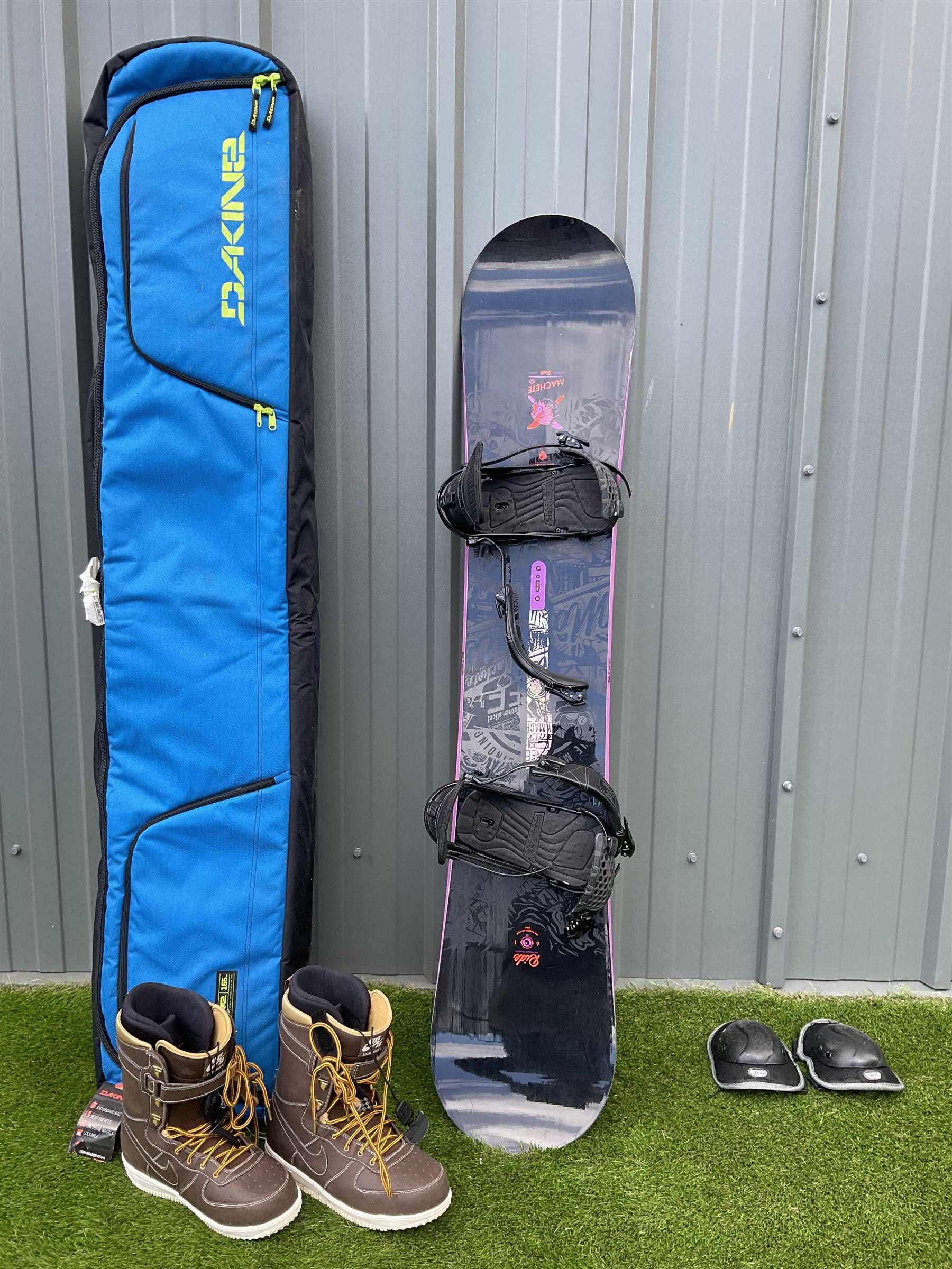 “Machete Ride” 161cm wide snowboard with NIKE Zoom force 1, Size UK12 boots and Dakine 165cm snowboard bag - THIS LOT IS TO BE COLLECTED BY APPOINTMENT FROM DUGGLEBY STORAGE, GREAT HILL, EASTFIELD, SCARBOROUGH, YO11 3TX