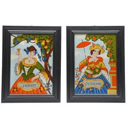 German School (20th Century): ‘Frühling’ ‘Sommer’ ‘Herbst’ and ‘Winter’- The Seasons, set of four reverse glass paintings (4) 