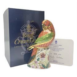 Royal Crown Derby paperweight, Lorikeet, limited edition 325/2500, with gold stopper and printed mark beneath, with certificate and original box