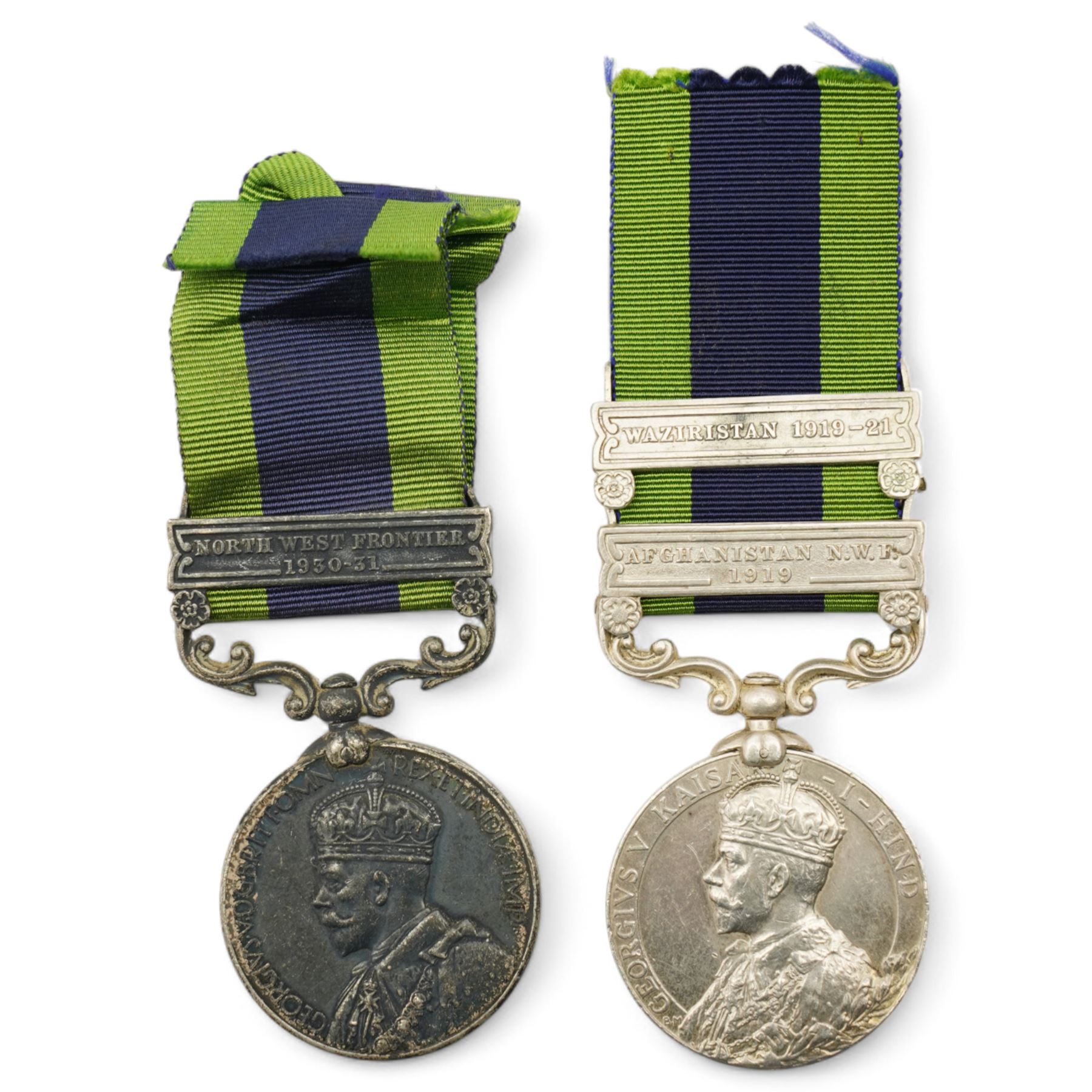 India general Service Medal, George V, to 545 Havr. Pithu Ram 1/69th Punjabis with Waziristan 1919-21 and Afghanistan N.W.F 1919 clasps and another India General Service Medal, George V, to 9047 Sepoy Fauja Singh 2.12th Frontier Force with North West Frontier 1930-31 clasp (2)
