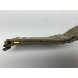 WW2 British black felt beret with Pioneer Corps cap badge, with Kangol Wear maker's mark dated 1943; and a British Army green webbing belt (2)