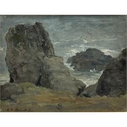 Reginald Grange Brundrit RA ROI (British 1883-1960): 'Near Stoupe Brow Ravenscar', oil on canvas signed, titled verso 34cm x 45cm