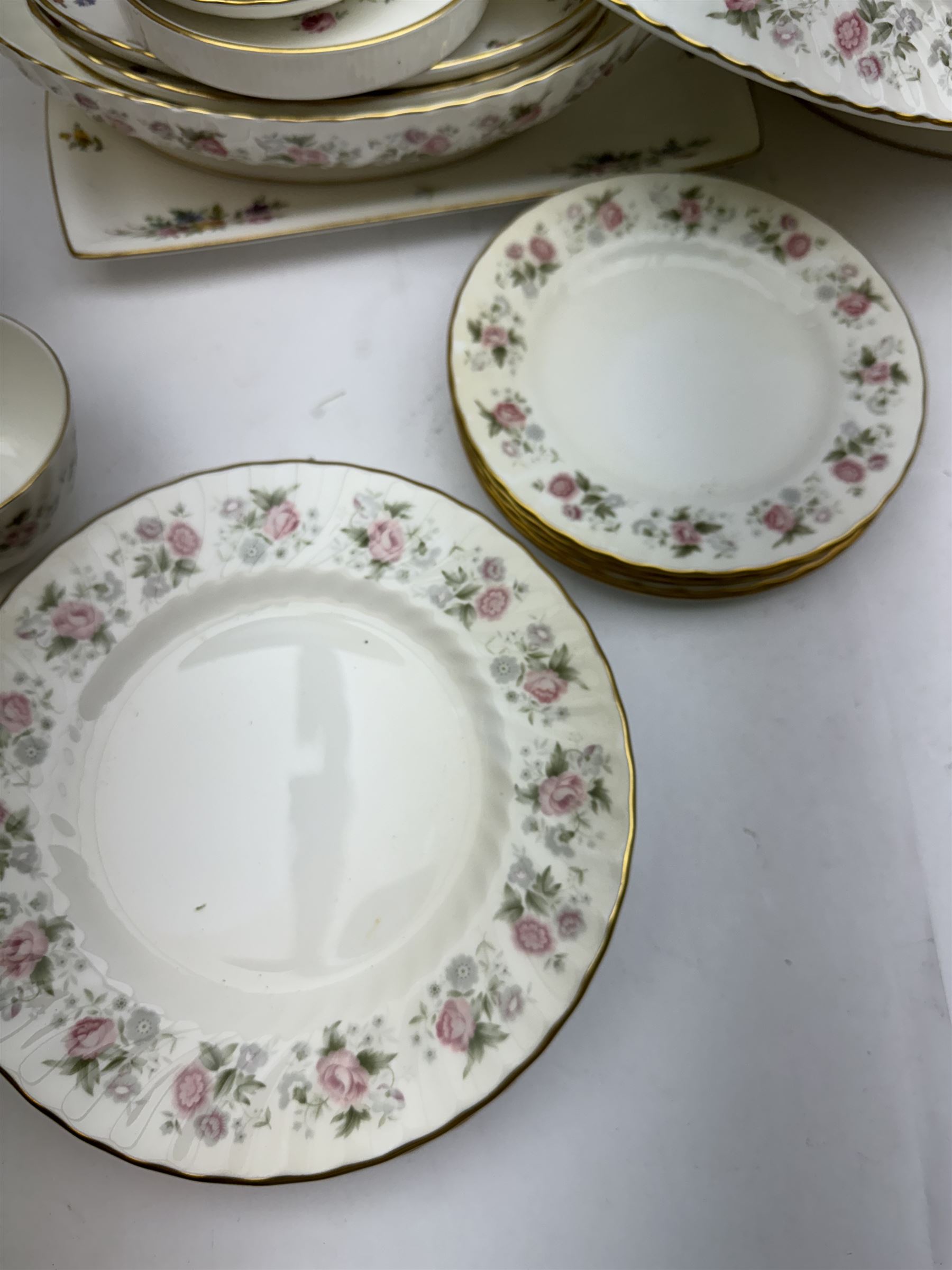 Minton Spring Bouquet pattern part tea and dinner service, including six dinner plates, six side plates, two covered dishes etc, together with Minton Marlow pattern part tea service  