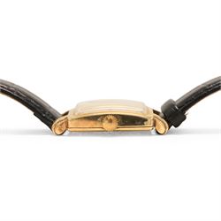 Rotary gentleman's 9ct gold manual wind wristwatch, square silvered dial with Arabic and dagger hour markers, London 1951, on black leather strap