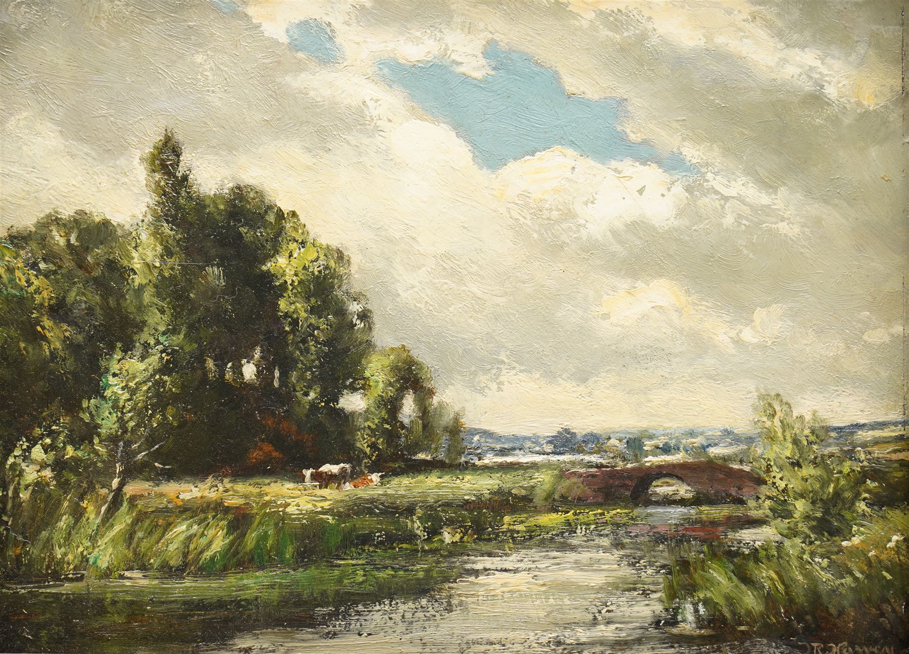 John Rathbone Harvey (British 1862-1933): Cattle Grazing in Riverside Pasture, oil on board signed 22cm x 29cm