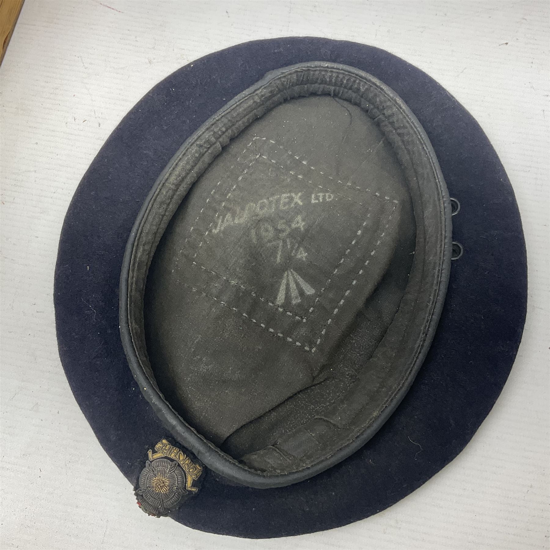 Collection of nineteen British Army booklets 1940s - 1970s including Small Arms Training 1944, various Infantry Training, Cadet Training Manual 1978, Signal Training, Commander's Aide Memoires etc; 1950s blue beret with Yorks Brigade badge; part travelling toilet set in cloth roll; all contained in pine box with webbing straps