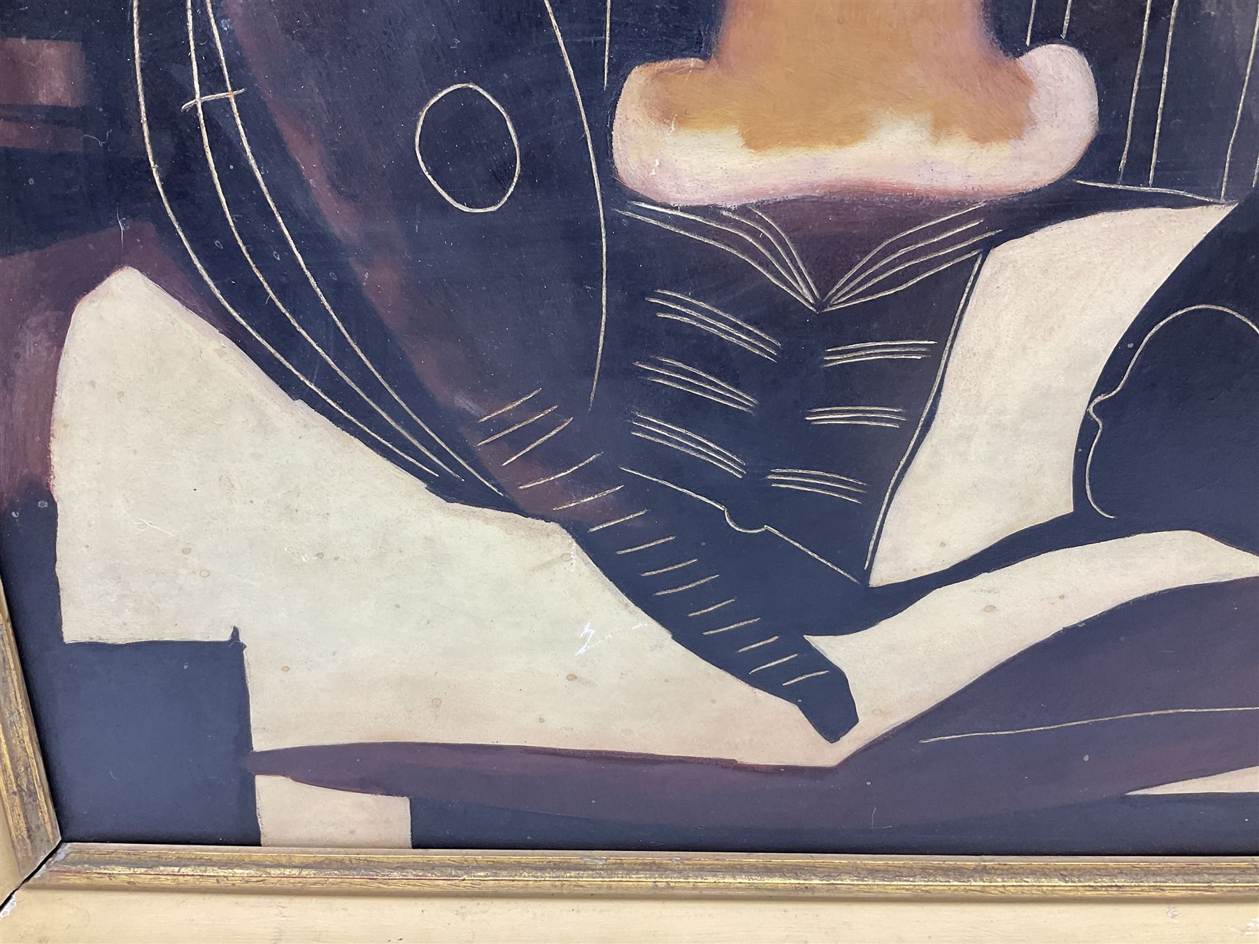 After Charles Edouard Jeanneret Le Corbusier (French 1887-1965): Composition with Bust and Mandolin, 1950's oil on board unsigned 42cm x 57cm