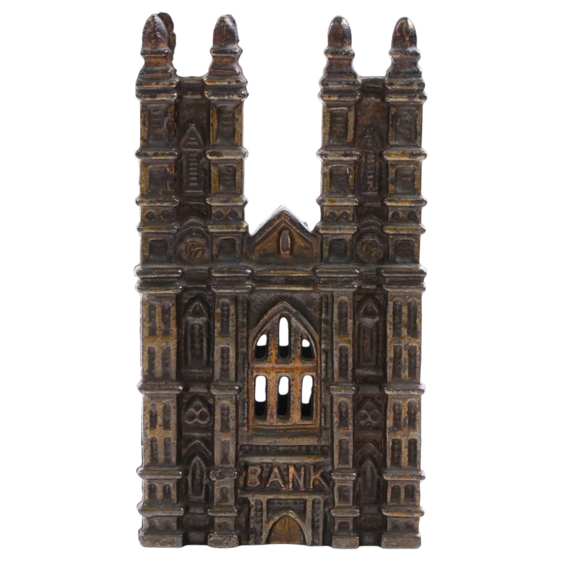 Early 20th century Westminster Abbey money bank by Sydenham & McCoustra, H16cm 