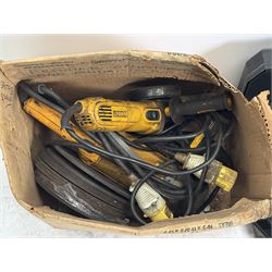 DeWalt 110V hammer drill, 110V angle grinder and a small 110V grinder, with discs